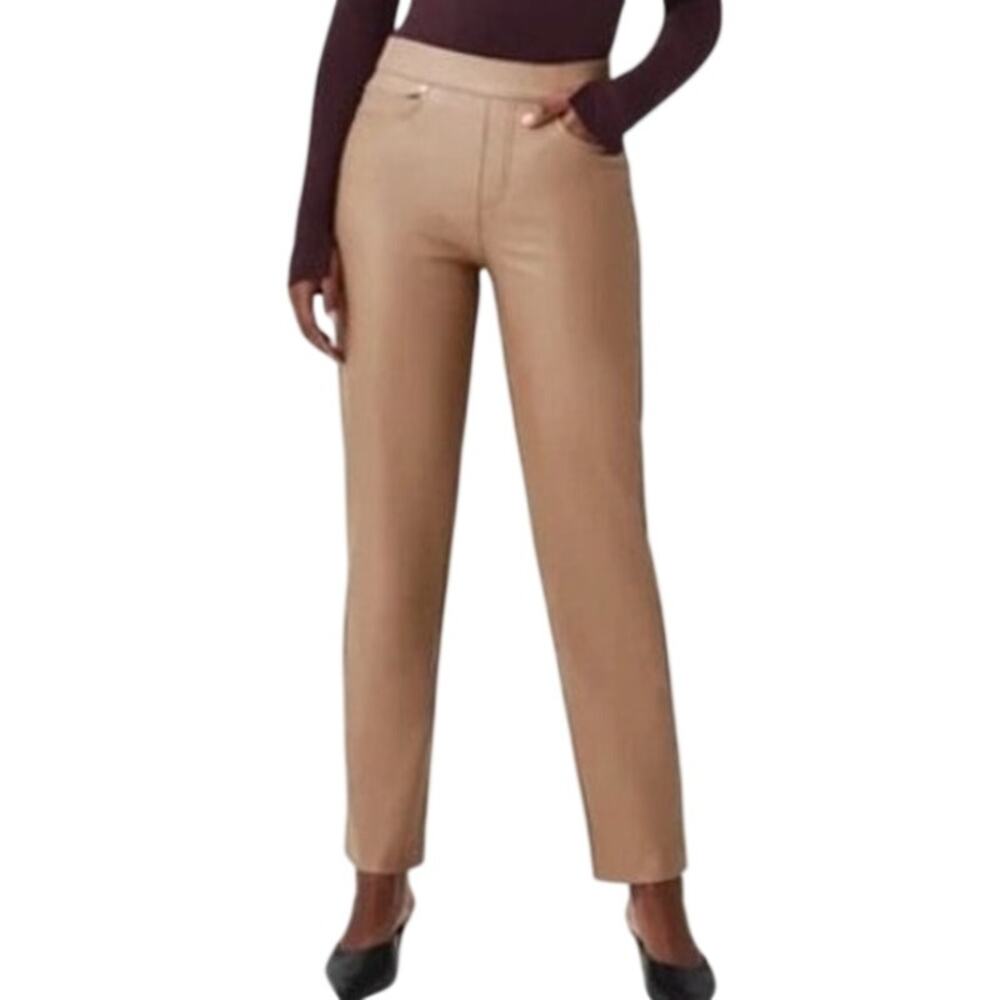 NEW SPANX Faux Leather Slim Straight Leg Pants Toffee Small Neutral Brown Tan